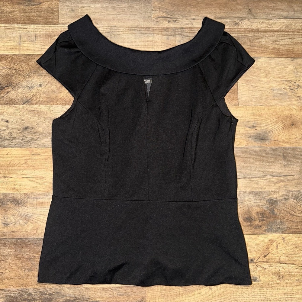 White‎ House Black Market Blouse Women 14 Black Short Sleeve Zipper Lined Rayon